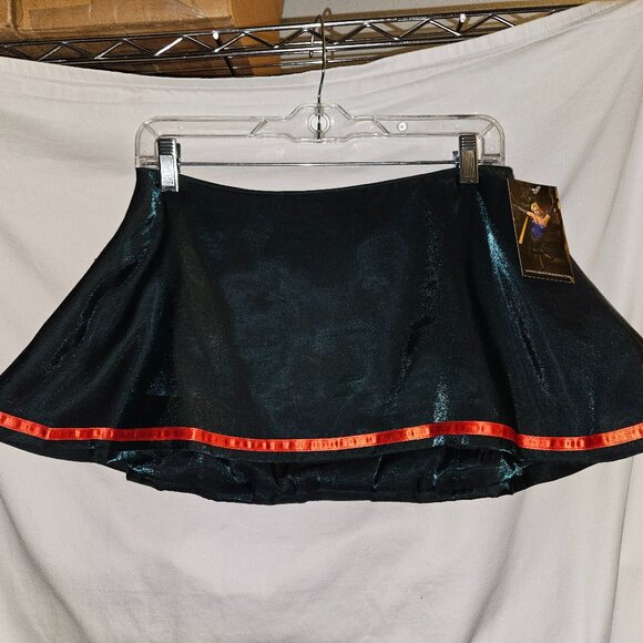 NWT S 10" GREEN SILK A-line MINI SKIRT with Red Trim - Picture 1 of 15